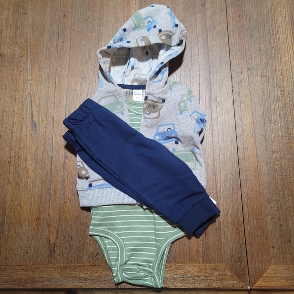 Carter's Other - Carter’s Baby 3 Piece Hoodie Set with Car Print Size 6 Months NWT
